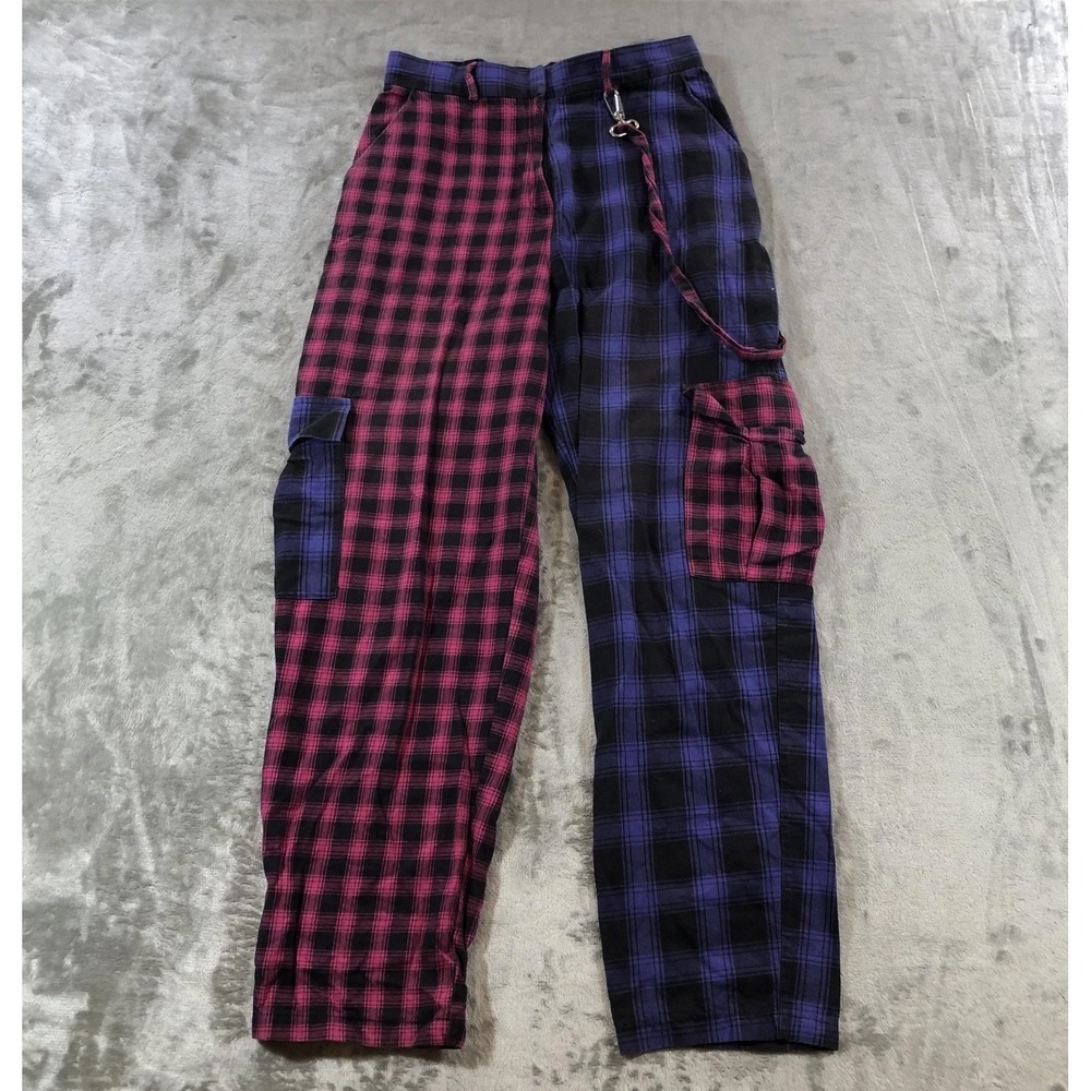 The Ragged Priest Plaid Cargo Pants Womens Small Purple Pink Straight Leg Grunge